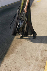 drawstring backpack Patent black leather