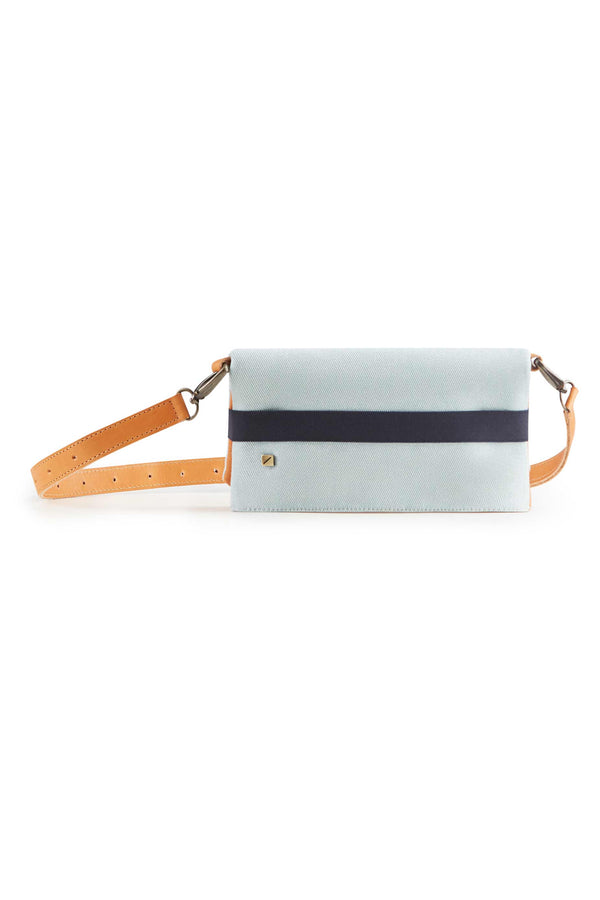 belt bag blue and camel leather