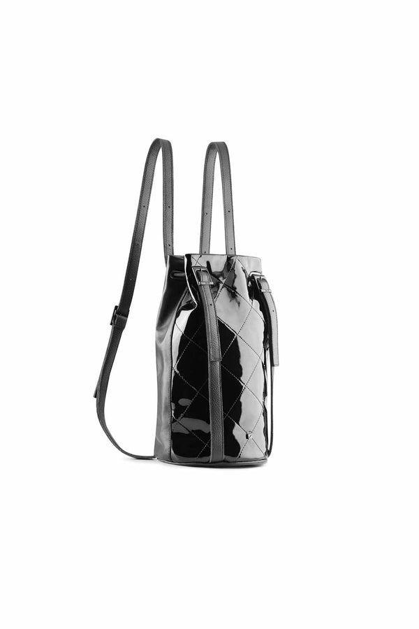 drawstring backpack Patent black leather